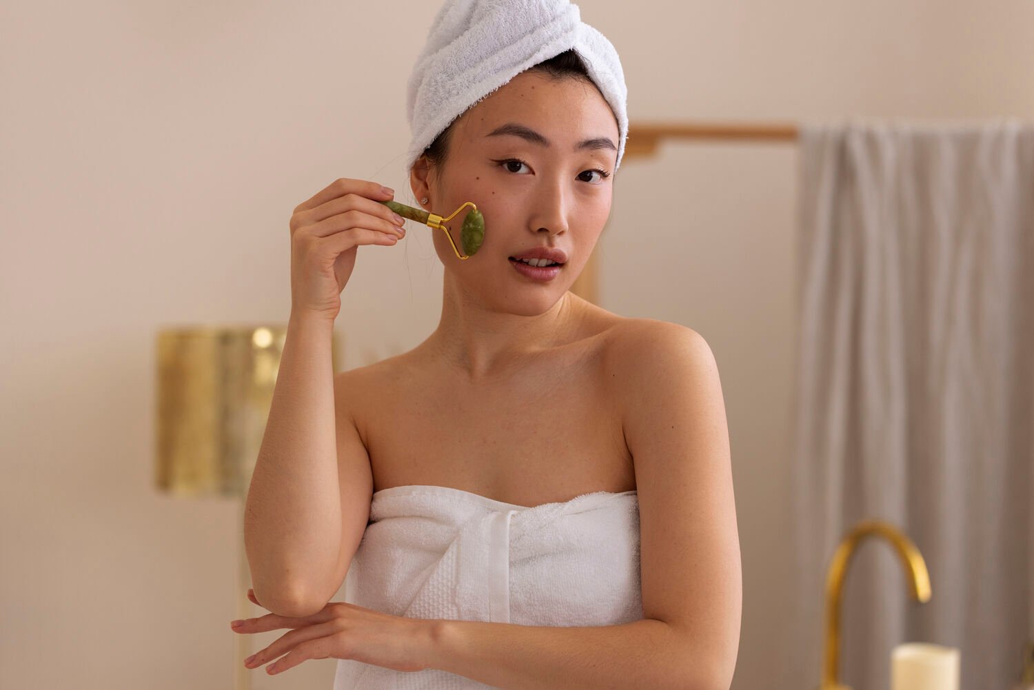 化妆品与皮肤药学研修班 - 女性进行面部按摩促进护肤品吸收 - ISEIE化妆品药学培训